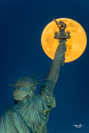 Supermoon over Statue of Liberty -Liberty-25